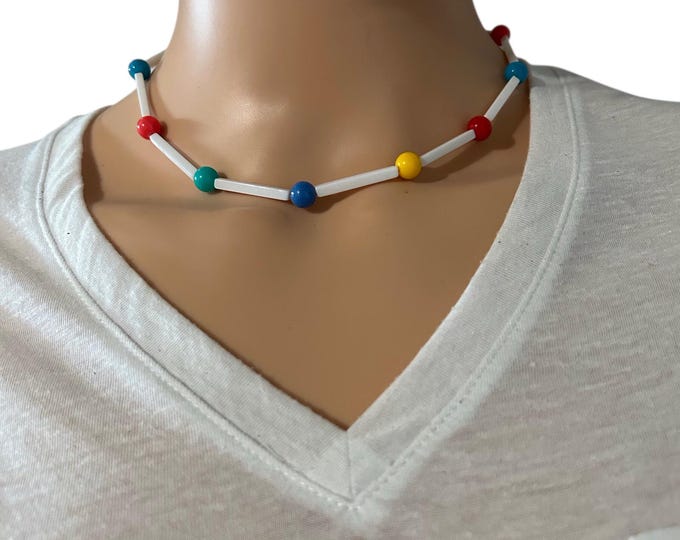 80s Fun Colorful Choker Gold Tone Clasp