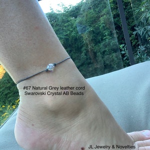 Swarovski Crystal Anklet, Crystal AB Beads, April Birthstone, Leather and Crystal Bead Ankle, Organza Bag, Free Shipping