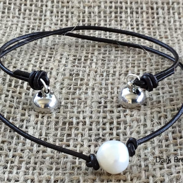 Leather Pearl Necklace, Magnetic Clasp, Real Pearl Leather Choker, Birthday Gift, June Birthstone, Affordable Gift, Gift For Her