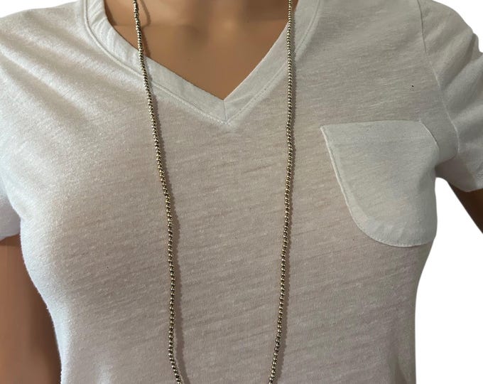 Vintage Faux Gold Tone Small Beads Long Necklace