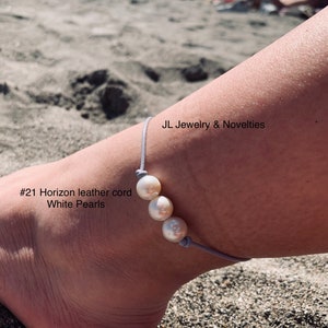 Leather Pearl Anklet, Freshwater Pearl Ankle Bracelet, Boho, Birthday Gift, June Birthstone, Affordable Christmas Gift, Gift For Her