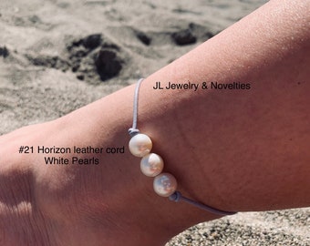 Leather Pearl Anklet, Freshwater Pearl Ankle Bracelet, Boho, Birthday Gift, June Birthstone, Affordable Christmas Gift, Gift For Her
