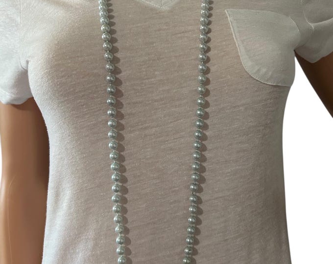 Vintage Light Mint Faux Pearl Long Necklace
