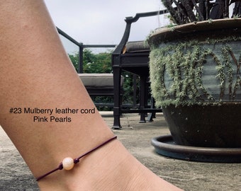 Leather Pearl Anklet, Soft Pink Pearl Ankle Bracelet, Boho, Birthday Gift, Affordable Christmas Gift, Gift For Her
