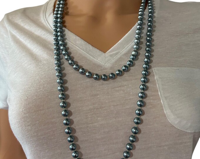 Vintage Light Gray Faux Pearl Long Necklace