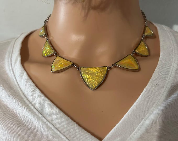 Vintage Statement Irridecent Silver Tone Necklace