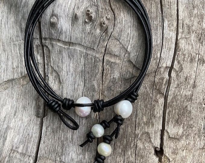 Enclosed Single White Pearl Necklace, #1 Black Triple Stranded Cord Necklace