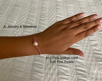 Leather Pearl Bracelet, Soft Pink Pearl Bracelet, Single Pearl Bracelet, Affordable Christmas Gift, Boho, June Birthstone, Gift For Her