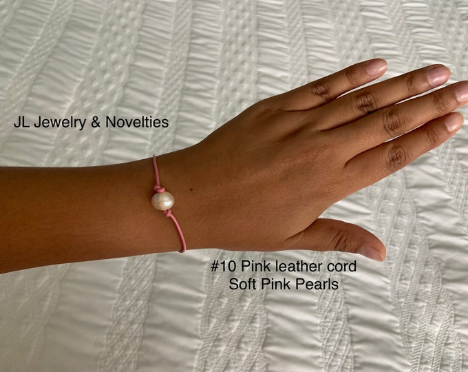 Leather Pearl Bracelet, Soft Pink Pearl Bracelet, Single Pearl Bracelet, Affordable Christmas Gift, Boho, June Birthstone, Gift For Her