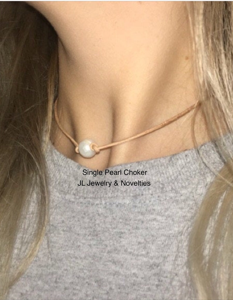 Leather Pearl Choker, Leather Necklace, June Birthstone, Boho necklace, Birthday Gift, Affordable Christmas Gift, Gift For Her image 9