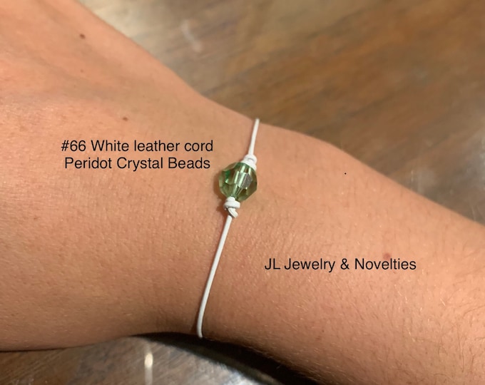 Swarovski Crystal Bracelet, Peridot Crystal Bead, August Birthstone, Leather and Crystal Bead bracelet, Organza Bag, Free Shipping