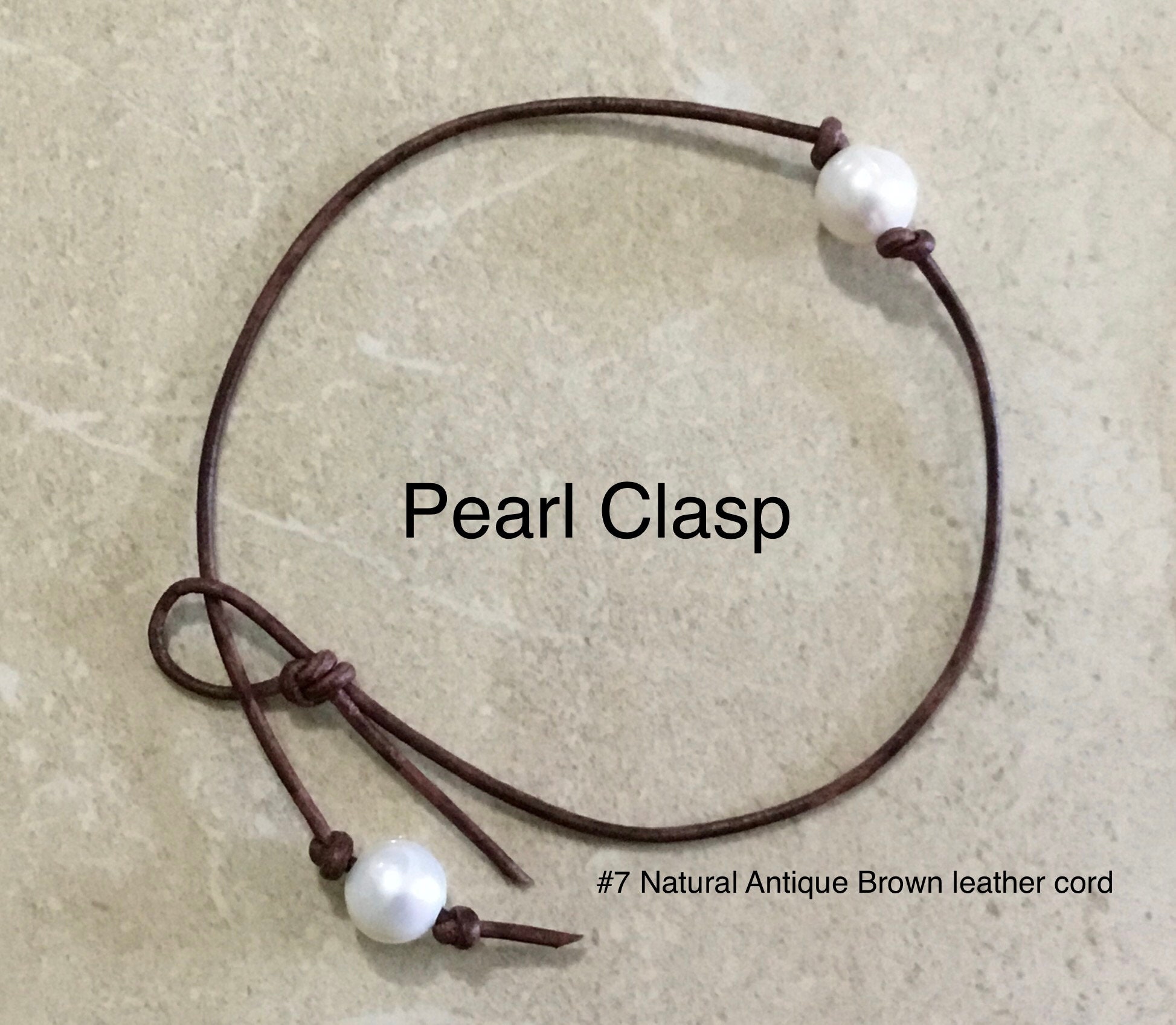 Leather pearl necklace,, 2mm leather cord, Single white pearl