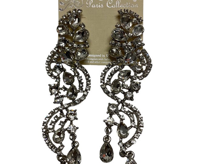 Vintage Paris Collection Design USA Crystal Chandelier Cocktail Earrings