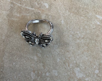 Vintage Schmetterling Cocktail silberfarbener Damenring.