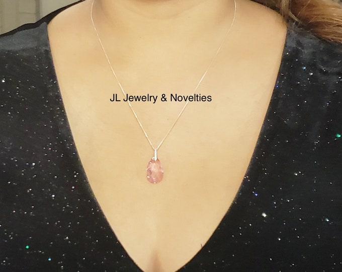 Swarovski Light Rose Crystal Necklace, Light Rose Crystal, Adjustable Sterling Silver Box Chain/Magnetic Clasp, Free Shipping