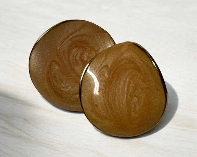 Vintage Gold Tone Enamel Peach Earrings