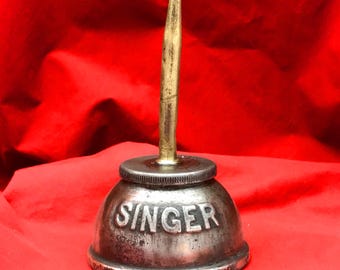 VTG SINGER Sewing Machine Large Tin Oiler Bronze Oil Container Can USA