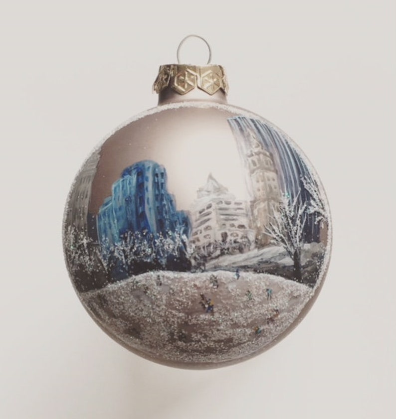 Ice skating at Central Park NYC Hand Painted Glass Ball Ornament
