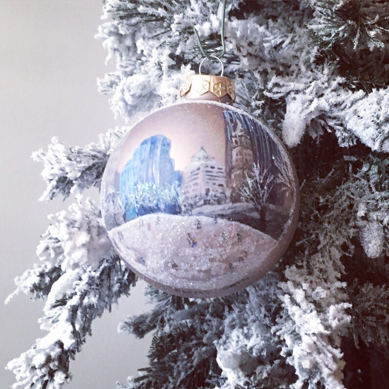 Ice skating at Central Park NYC Hand Painted Glass Ball Ornament