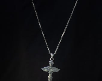 Norse viking sword pendant, silver scandinavian jewelry, Christmas gift him, pagan statement jewelry, husband gift idea, black friday sale