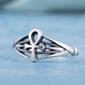 Ankh Cross Ring - Sterling Silver Egyptian Jewelry with Key of Life Symbol Handmade Historical Piece Inspired by Egypt's Rich Heritage