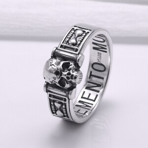 Memento Mori Mason Ring - Handcrafted Silver Masonic Jewelry with Skull The Secret Society Brotherhood Ring for Freemason