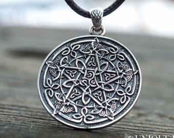 Suvani Jewelry 925 Sterling Silver 19 mm Pentagram Pentacle Star Amulet Protective Pendant Necklace 18