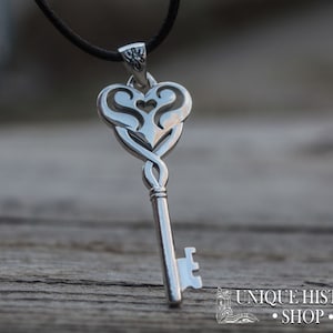 Heart Key Pendant - Handcrafted Silver Key Necklace - Unique Key Jewelry