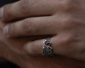 Custom personalized Fenrir wolf signet ring, silver viking mythology jewelry, husband Christmas gift, Scandinavian jewelry, men wedding ring
