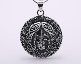 Hel Norse Mythology Necklace - Sterling Silver Scandinavian Goddess Jewelry with Intricate Viking Knotwork Ornament