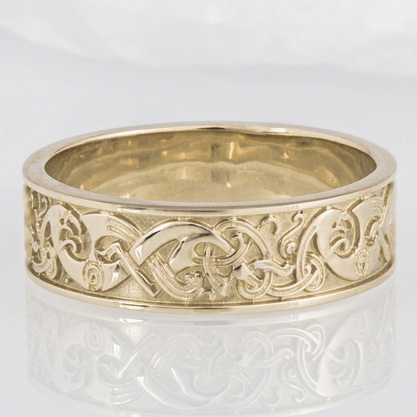 Handcrafted Norse Gold Ring with Ornament, Ancient Norse Jewelry Reconstruction