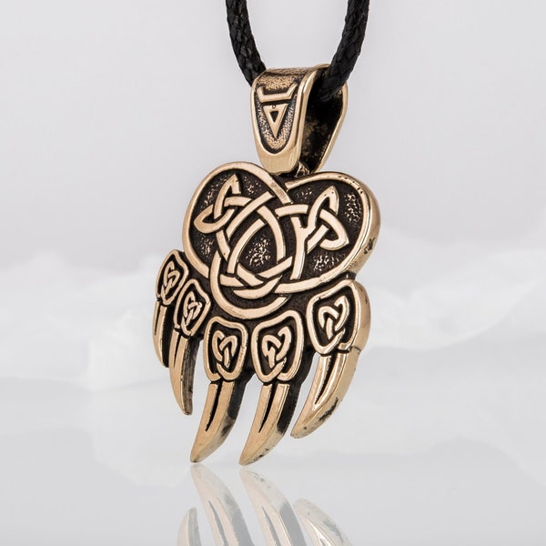 Veles Bear Paw Necklace - Slavic God Symbol Jewelry Handcrafted Bronze Slavic Pagan Amulet with Bear Claws Design for Men and Women