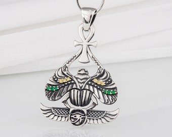 Egyptian Scarab Necklace - Historical Jewelry with Ankh Cross Symbol and Eye of Horus Handcrafted Egypt Pendant Reflecting the Rich Culture