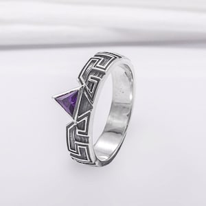 Greek Meander Ring - Silver Ancient Jewelry with Iconic Greek Key Pattern Handcrafted Hellenic Style Ring with Roman Tradition
