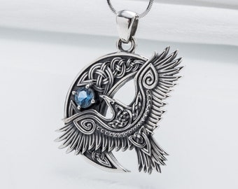 Collar pagano vikingo de cuervo, collar vikingo de cuervo de eternidad, collar de cuervo de plata, joyería con símbolos nórdicos, collar de cuervo con nudo vikingo