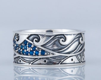 Sterling Silver Ocean Ring, Waves Ring, Ocean Jewelry, Nature Ring, Ocean Waves Jewelry, Fashion Jewelry, Handmade Ocean Jewelry
