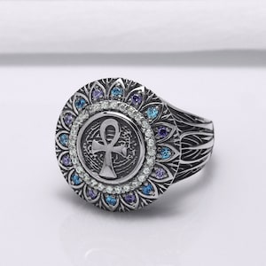 Silver Ankh Signet Ring, Egyptian Symbol Seal Ring, Handmade Men’s Silver Jewelry, Unique Custom Silver Ring, Egyptian Ring for Him