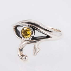 Silver Eye of Ra Ring with Citrine gem, Key of Life Ring, Egypt Ring, Egyptian Ring of Power, Egypt Spiritual Ring, Ancient Egyptian Jewelry