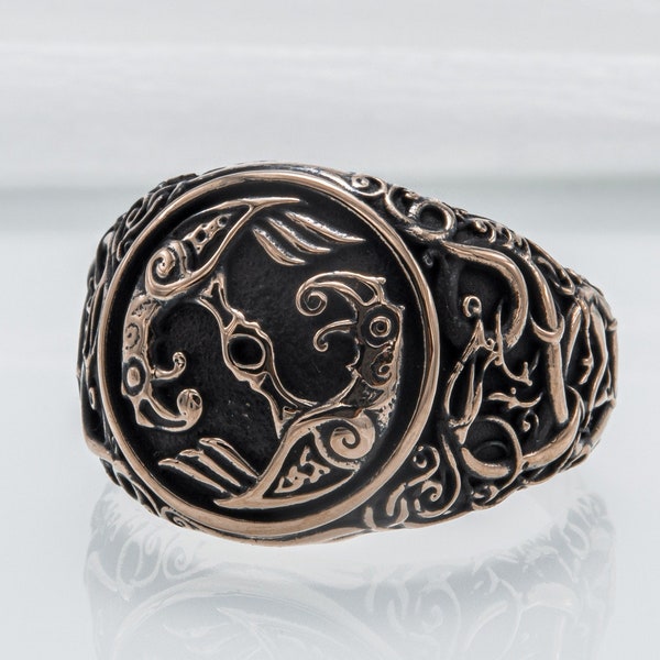 Bronze Ravens Ring, Urnes Ornament, Norse Style Ring, Odin Ravens, Odin Ring, Bronze Norse Jewelry, Ravens Ring, Handcrafted Viking Jewelry