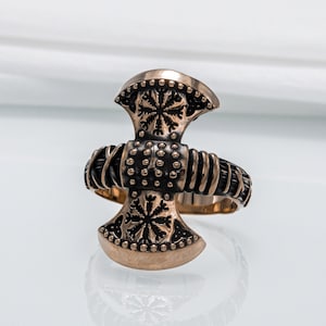 Bronze Viking Axe Ring, Viking Runes, Norse Ring, Ornament Viking Ring, Best Gift for Viking, Handmade Norse Ring, Unique Mens Ring
