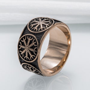 Helm of Awe Ring - Bronze Scandinavian Jewelry featuring Aegishjalmur Design Handcrafted Ancient Norse Mythology Ring for Viking Men