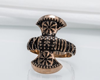 Bronze Viking Axe Ring, Viking Runes, Norse Ring, Ornament Viking Ring, Best Gift for Viking, Handmade Norse Ring, Unique Mens Ring