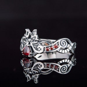 Silver Wolf Ring - Viking Jewelry with Norse Wolves Pattern and Cubic Zirconia Handmade Ancient Animal Jewelry Inspired by Norse Mythology