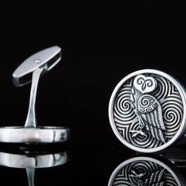 Silver Owl Cufflinks - Animal Theme Jewelry with Wisdom Symbol Handcrafted Bird Cufflinks Perfect Men's Accessory