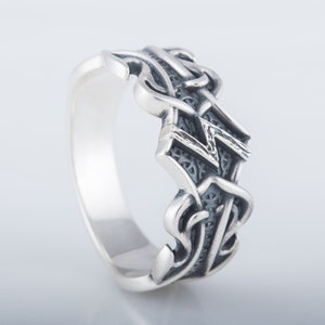 Ring with Elder Futhark Norse Runes, Custom Engraved 925 Silver Viking Engagement and Statement Ring, Unique Medieval Fashion Accessory