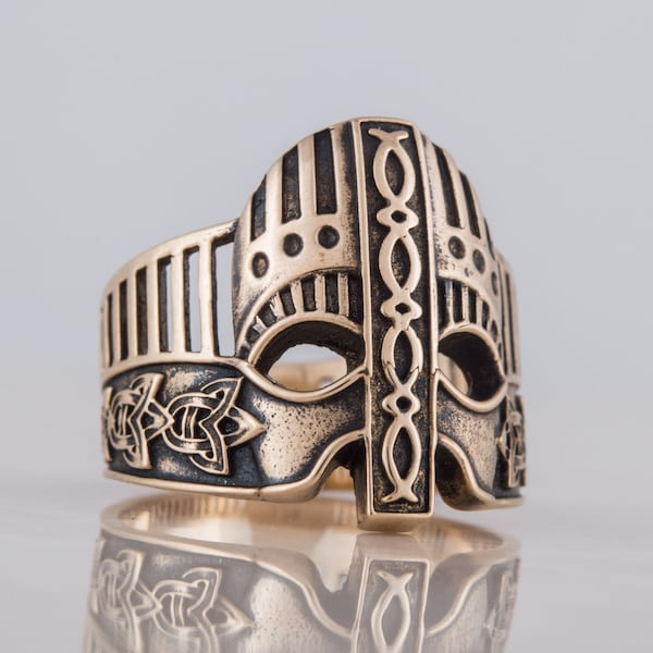 Viking Warrior Ring -  Bronze Helmet Jewelry with Norse Spirit Handcrafted Symbol of Vikings Ring in Scandinavian Style