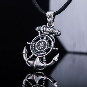 Silber Anker & Rad Anhänger, Fischer Anhänger, Anker Anhänger, Seemann Amulett, Anker und Seil Amulett, Anker Geschenk für Seemann