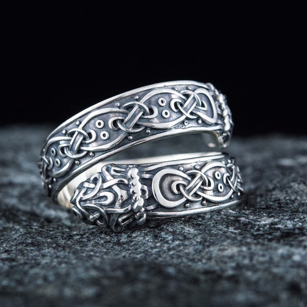 Bague serpent viking - Bijoux serpent anciens en argent avec ornements nordiques anciens Design Ouroboros fabriqué à la main inspiré du mythe nordique