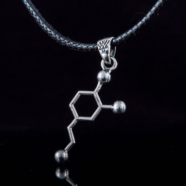 Dopamine Molecule Pendant - Silver Chemical Necklace Handcrafted Molecular Jewelry for Chemistry Enthusiasts and Science Lovers