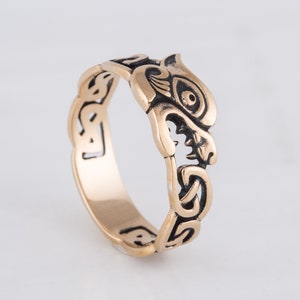Wolf Ring, Unique Design Viking Ring, Nordic Animal Jewelry, Unique Gift for Boyfriend - Handcrafted Viking Bronze Ring, Fenrir Wolf Ring